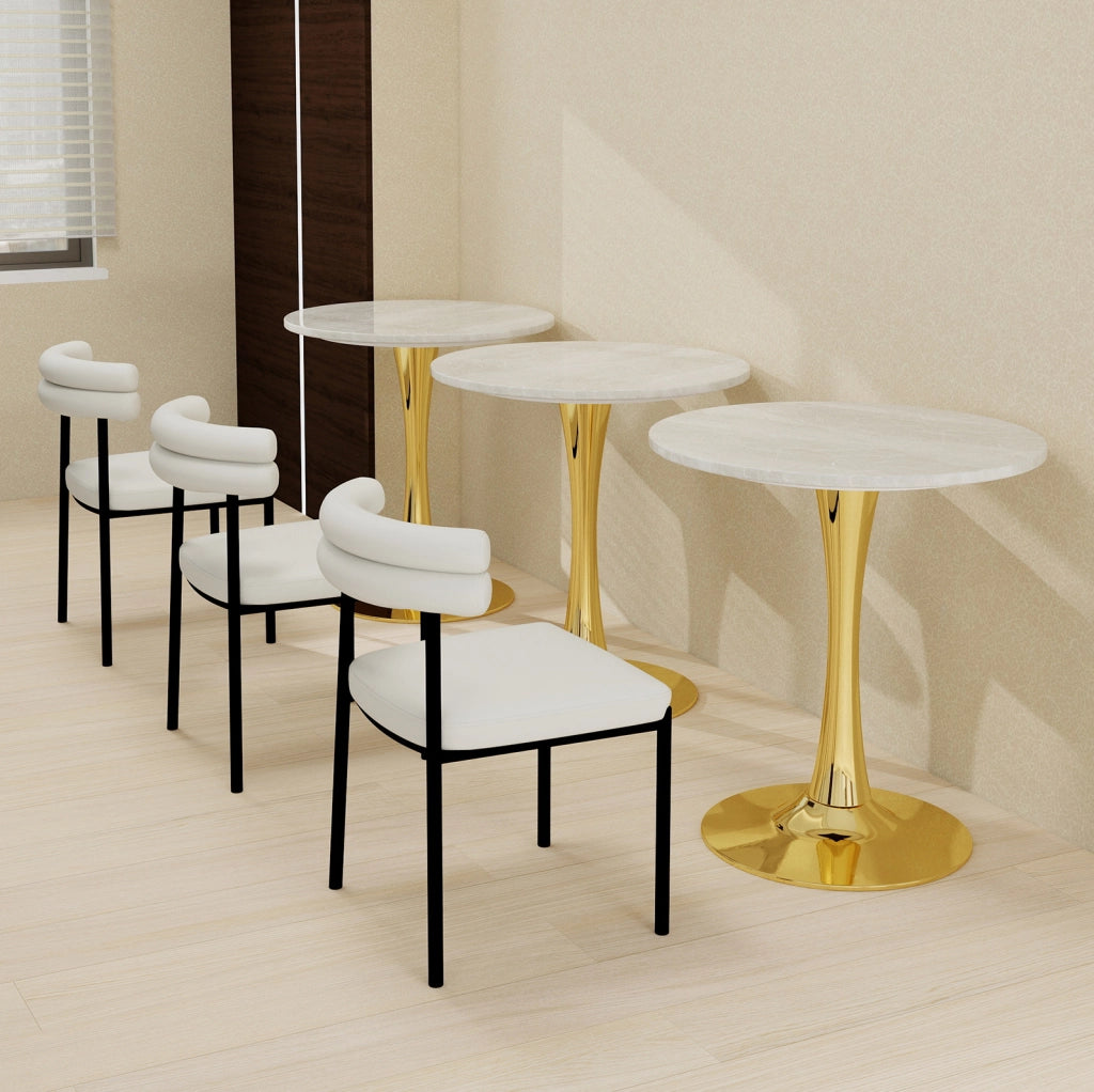 Tavolino basso rotondo 70 x 70 x 72 cm effetto marmo bianco e oro， per 2-4 persone