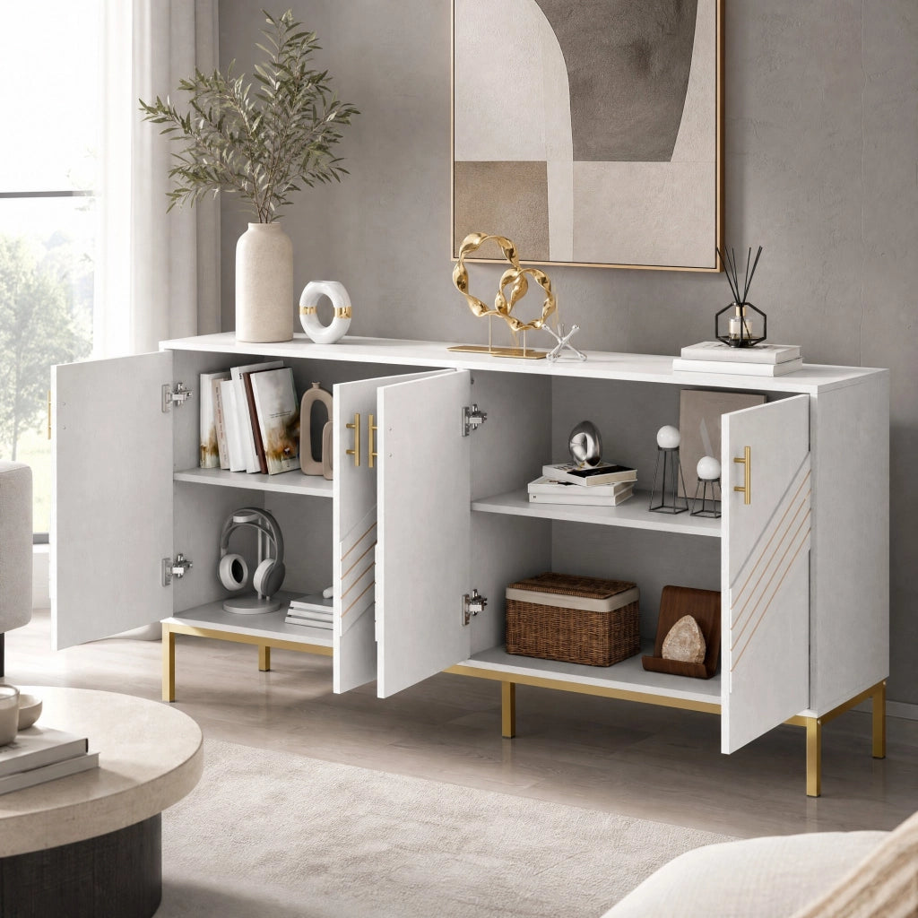 MADIA 4 ANTE 160x40x80,5 cm MDF Bianco e effetto legno