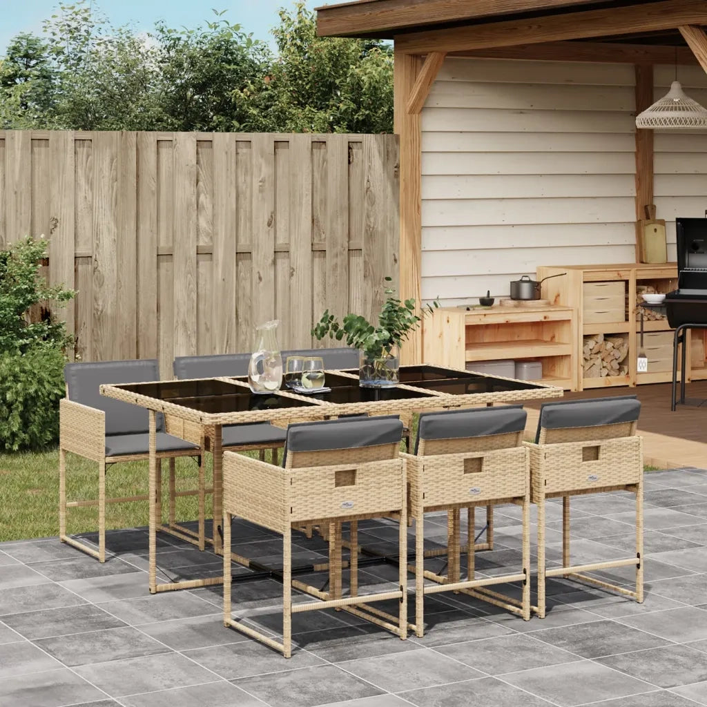 Set Pranzo da Giardino 7 pz | Set Salotto da Giardino con Cuscini Beige Misto Polyrattan