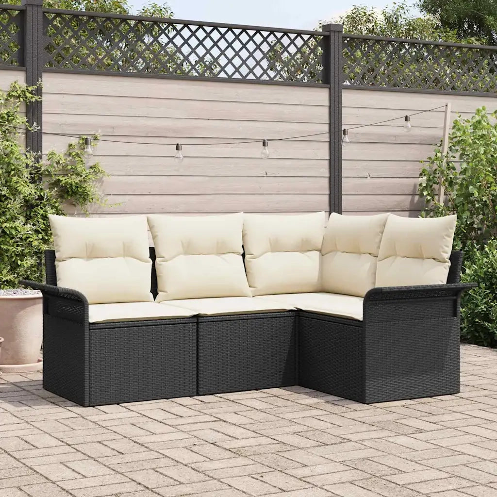 Set Divano da Giardino con archiviazione 4 pcs Nero polyrattan