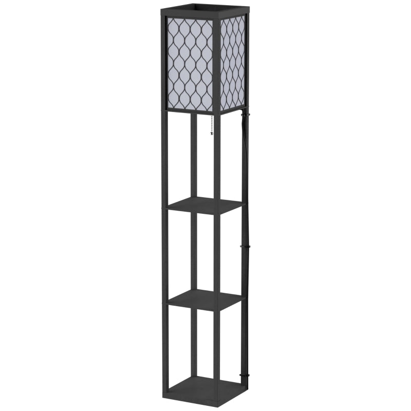Lampada da terra con tre ripiani aperti paralume in tessuto interruttore a tirante attacco E27 nera 26 × 26 × 160 cm