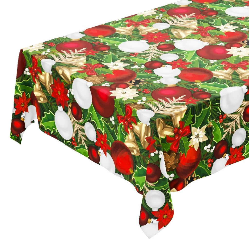 Tovaglia Cucina Natalizia Campanelle Palline Natale Plastificata Antimacchia Moderna - 140x600 Cm