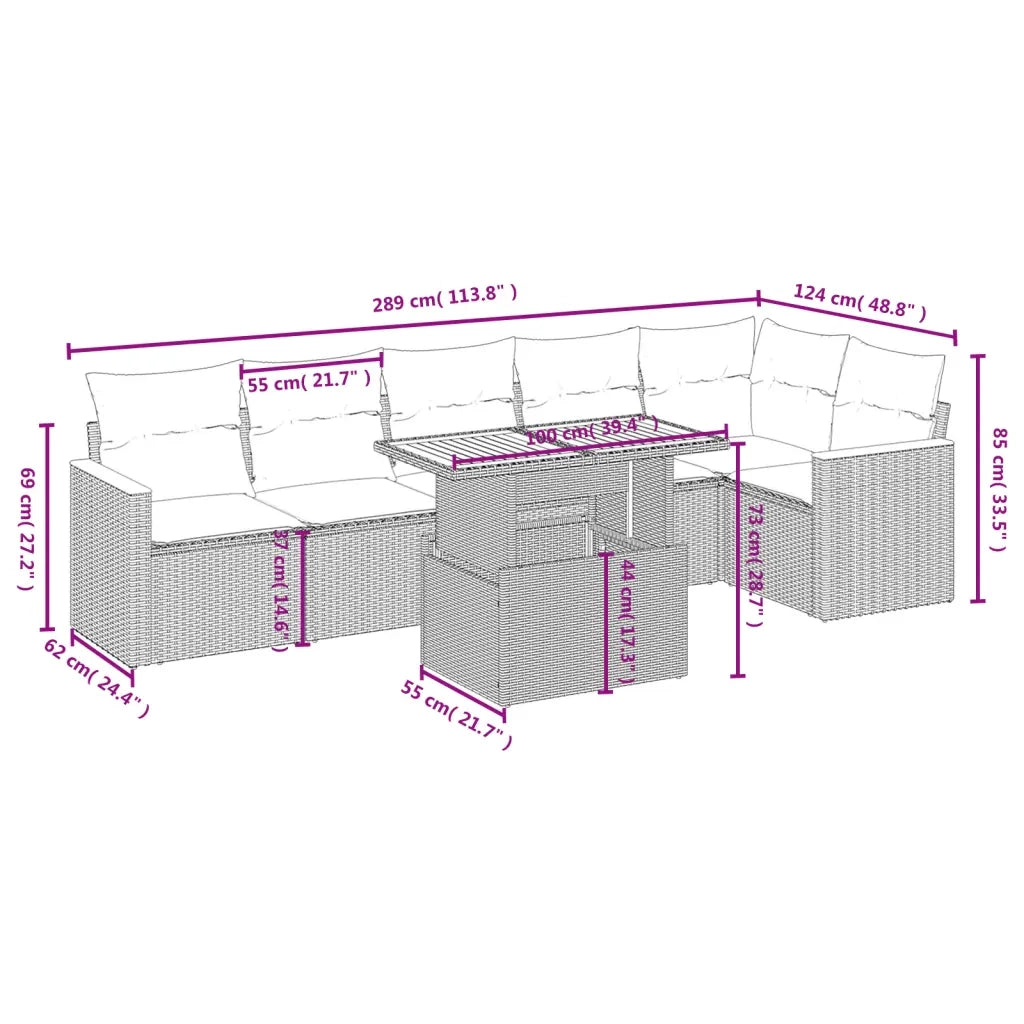 Set Divani da Giardino 7 pz con Cuscini Beige in Polyrattan 3273089