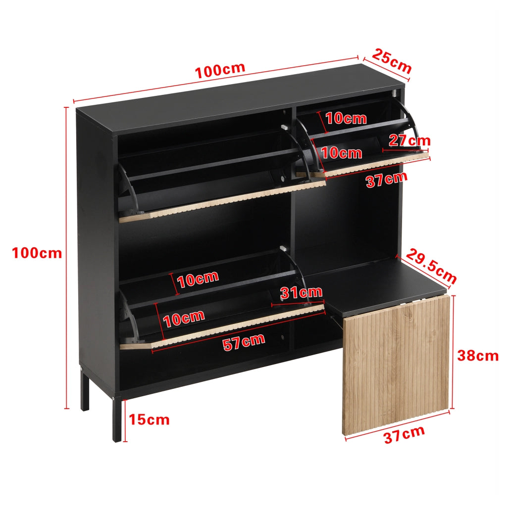 SCARPIERA con panca estraibile 100x25x100 cm MDF Nero e colore legno