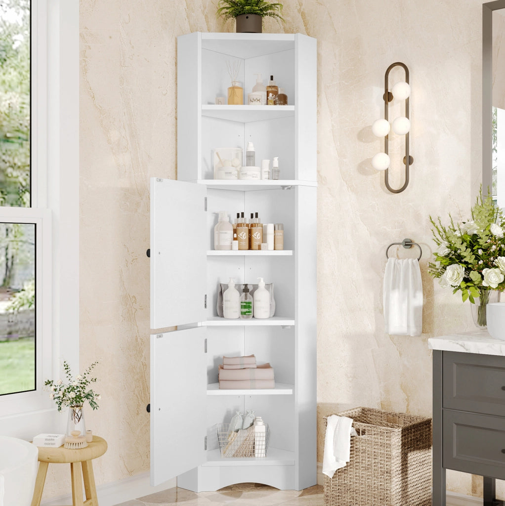 Mobile bagno angolare triangolare 51,7x32x155,4 cm in MDF bianco