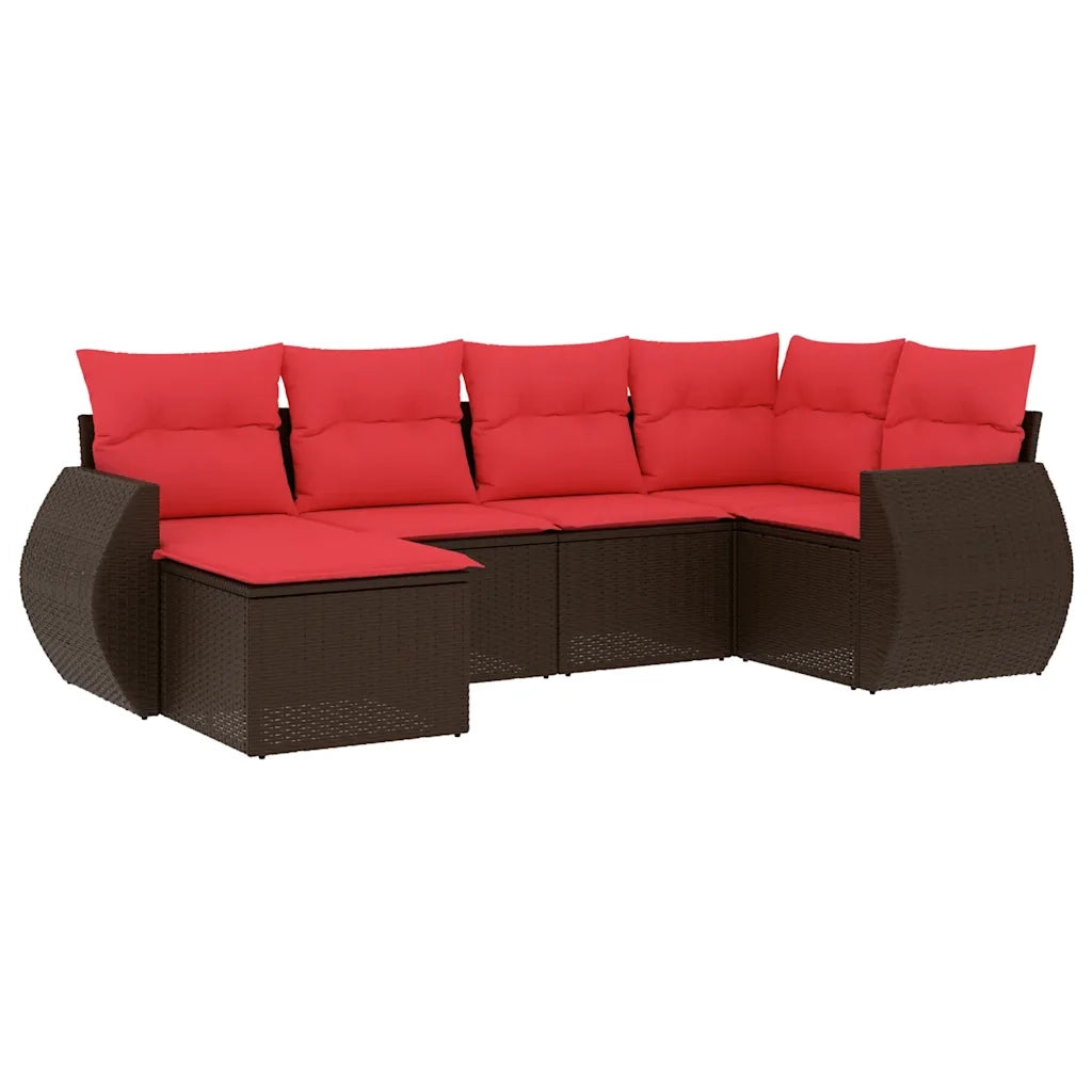 Set Divani da Giardino 6 pz con Cuscini Marrone in Polyrattan 3221663