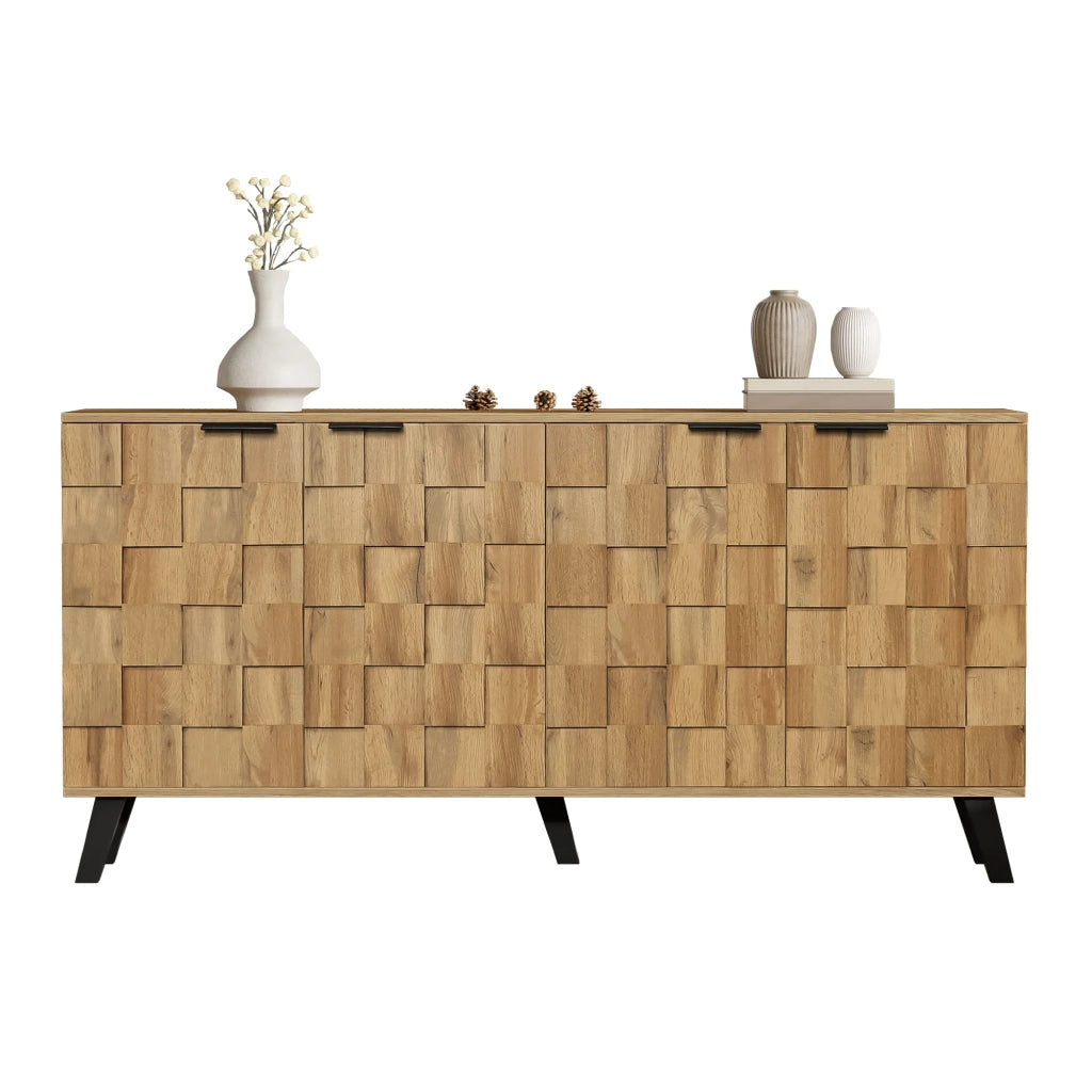 Sideboard moderno con 4 ante, 160,5 x 35,5 x 78 cm, design pratico per soggiorno, camera da letto e sala da pranzo