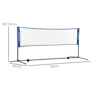 Set Rete Badminton/Tennis/Volley, Altezza Reg. 103/120/155 cm, Pieghevole, Interno/Esterno, Poliestere