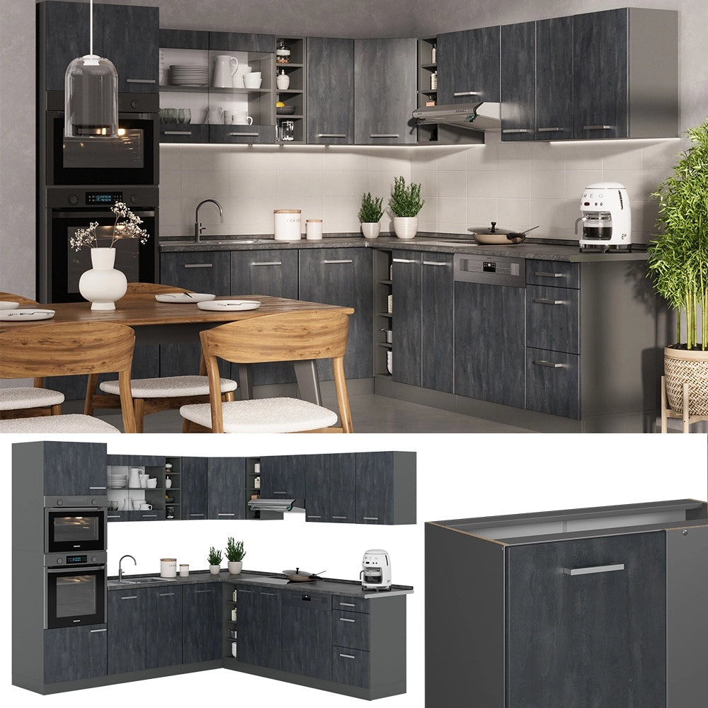 Cucina angolare completa R-Line Calce nera/Antracite 247 x 237 cm PT Rovere Vicco