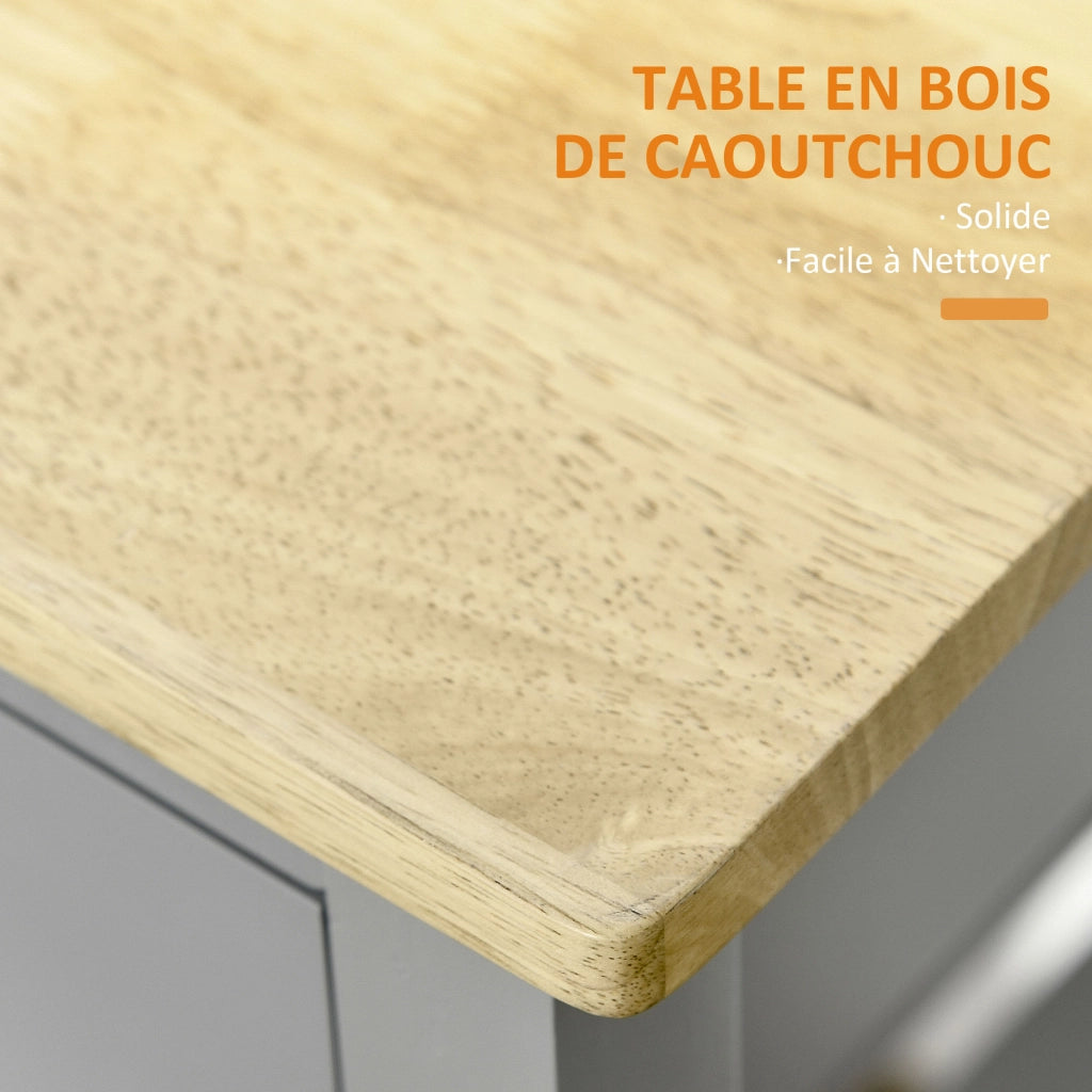 Carrello da cucina con ripiani in legno di hevea ¨C Minimal ¨C 2 ripiani, 1 cassetto e 1 porta strofinacci