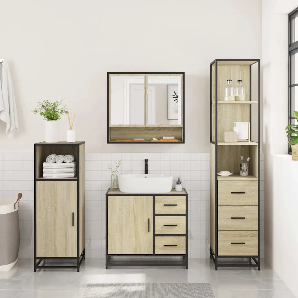 Set Mobili da Bagno 3 pz Rovere Sonoma in Legno Multistrato 3301166
