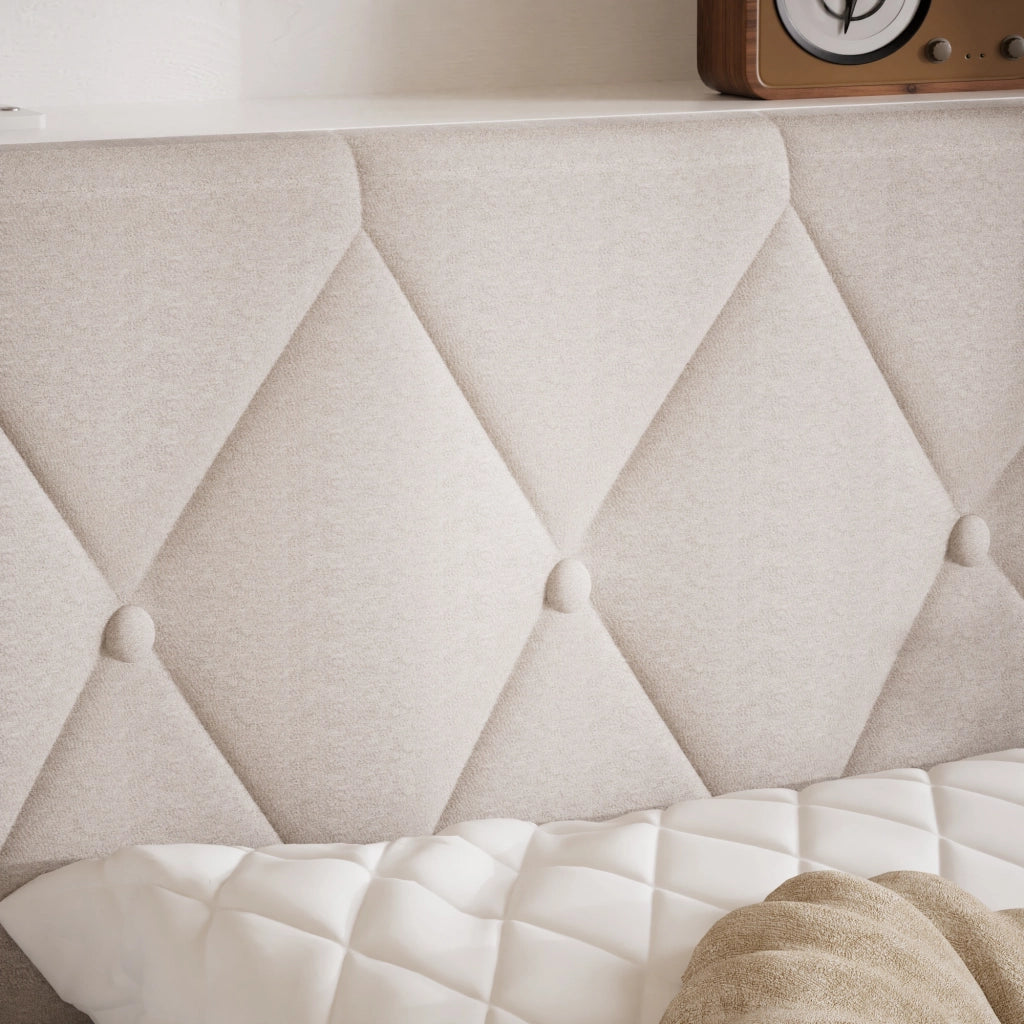 Letto imbottito 140 × 190 cm con testiera LED e porta USB struttura in acciaio bianco