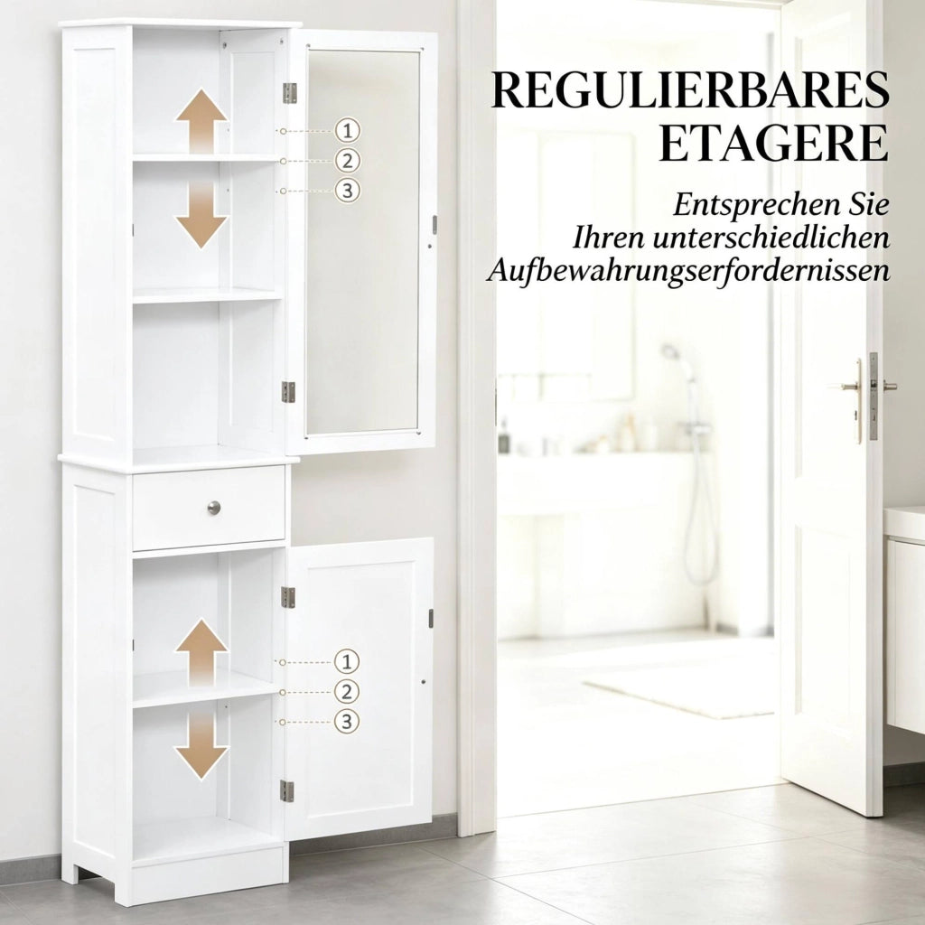 Mobiletto alto da bagno bianco in MDF con ante acriliche e cassetto