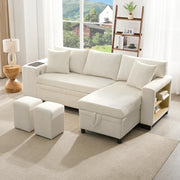 Divano letto angolare 231x131,5 cm con contenitore, USB e USB-C in corduroy beige