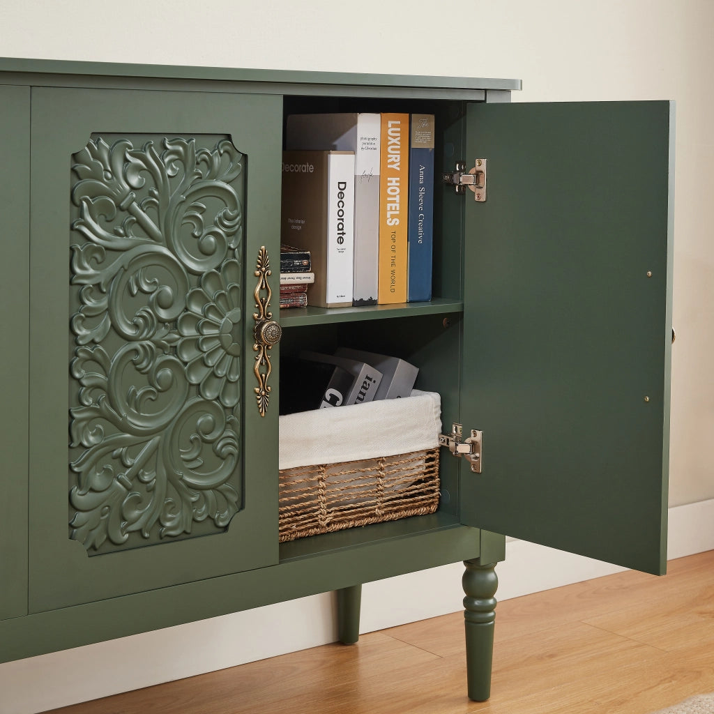 Credenza con ante in rilievo retrò; bordi arrotondati e ampio spazio contenitivo verde 160 × 40 × 89 cm