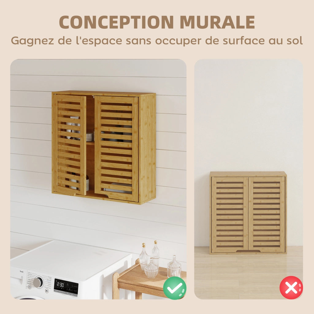 Mobile bagno da parete ¨C Xylo ¨C bamb¨´ naturale con ripiano regolabile 60x20x60 cm