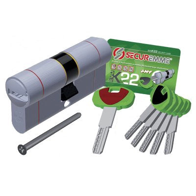 CILINDRO SAGOMATO EVO K22 TOP SECUREMME  OTT.NICH.SATIN CHIAVI 5 MM 102 41+61