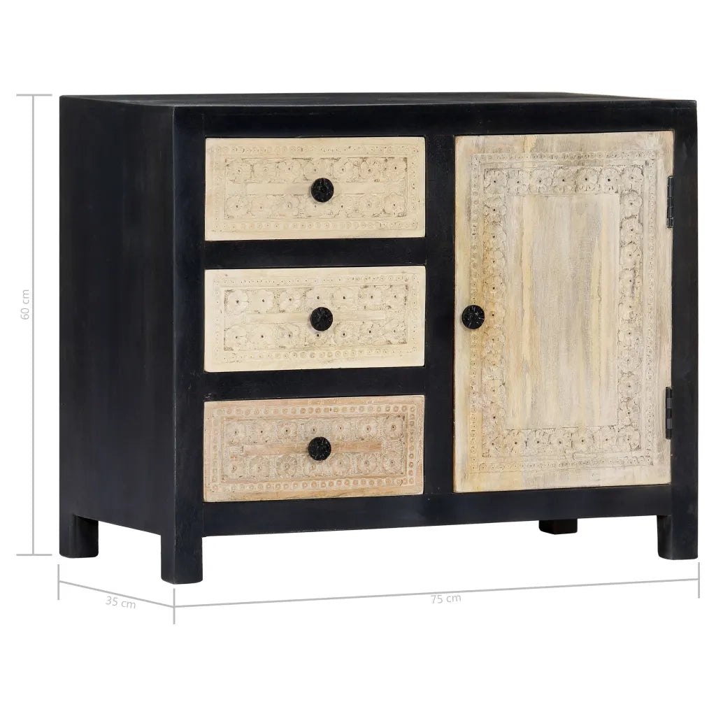 Credenza Intagliata a Mano Grigio 75x35x60 cm Massello di Mango 282724