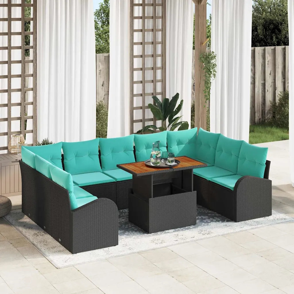 Set Divano da Giardino 10 pcs Nero Poly Rattan 3358370
