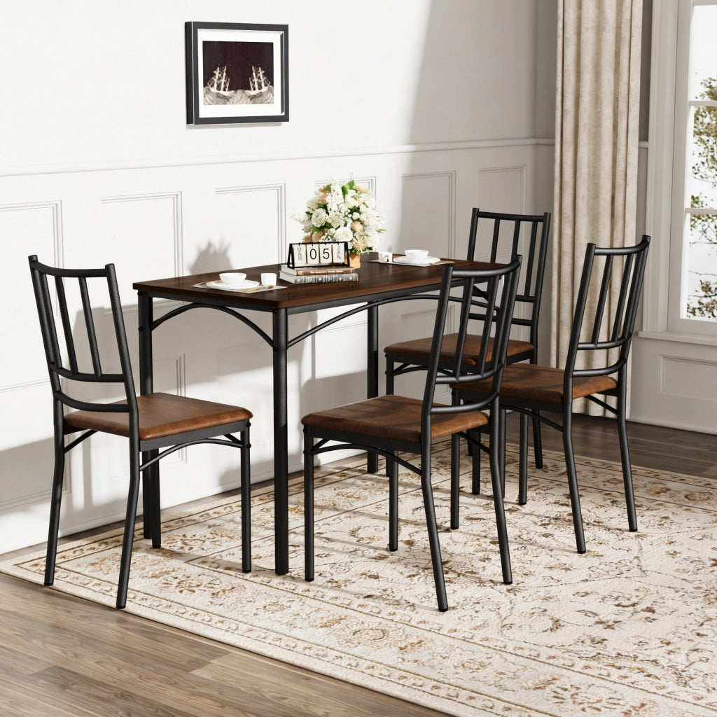 Set tavolo da pranzo con 4 sedie salvaspazio in legno color noce e acciaio
