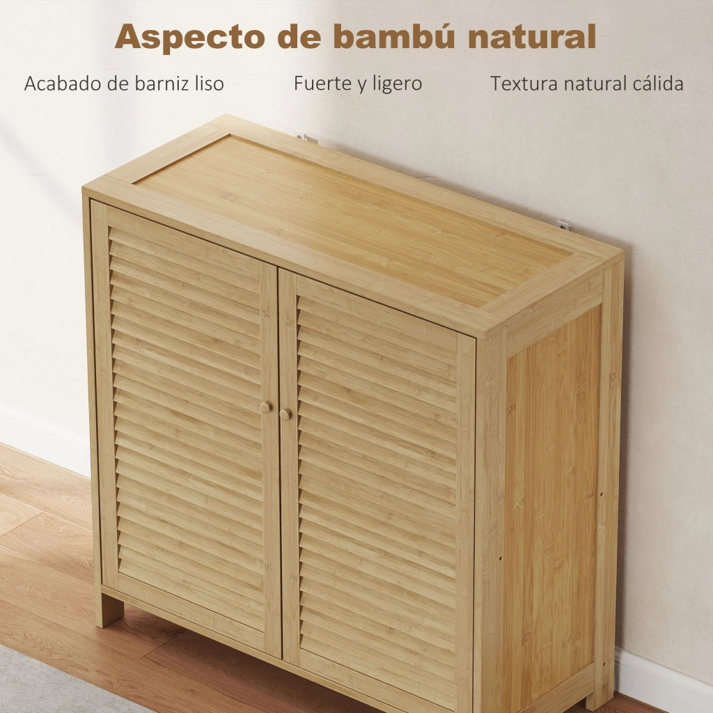 Armadio Portascarpe in Bamb¨´ con Ante a Persiana ¨C Minimal ¨C 14 Pares, Natural