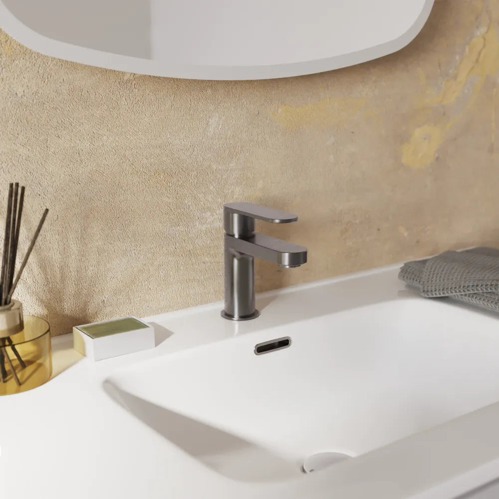 Set miscelatori lavabo 13cm bidet miscelatore esterno vasca gun metal spazzolato | Margot