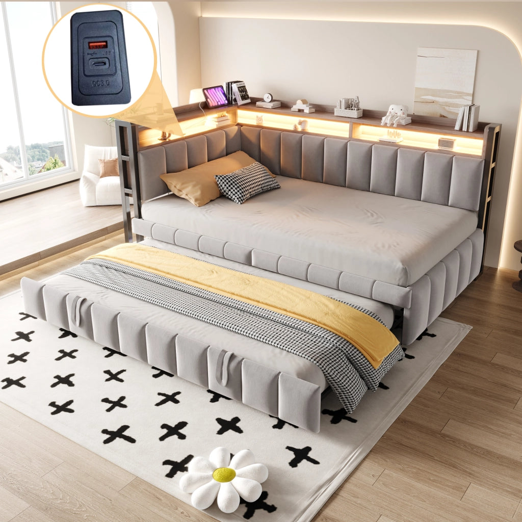 letto divano imbottito tessuto grigio 101.5 x 211.5 cm