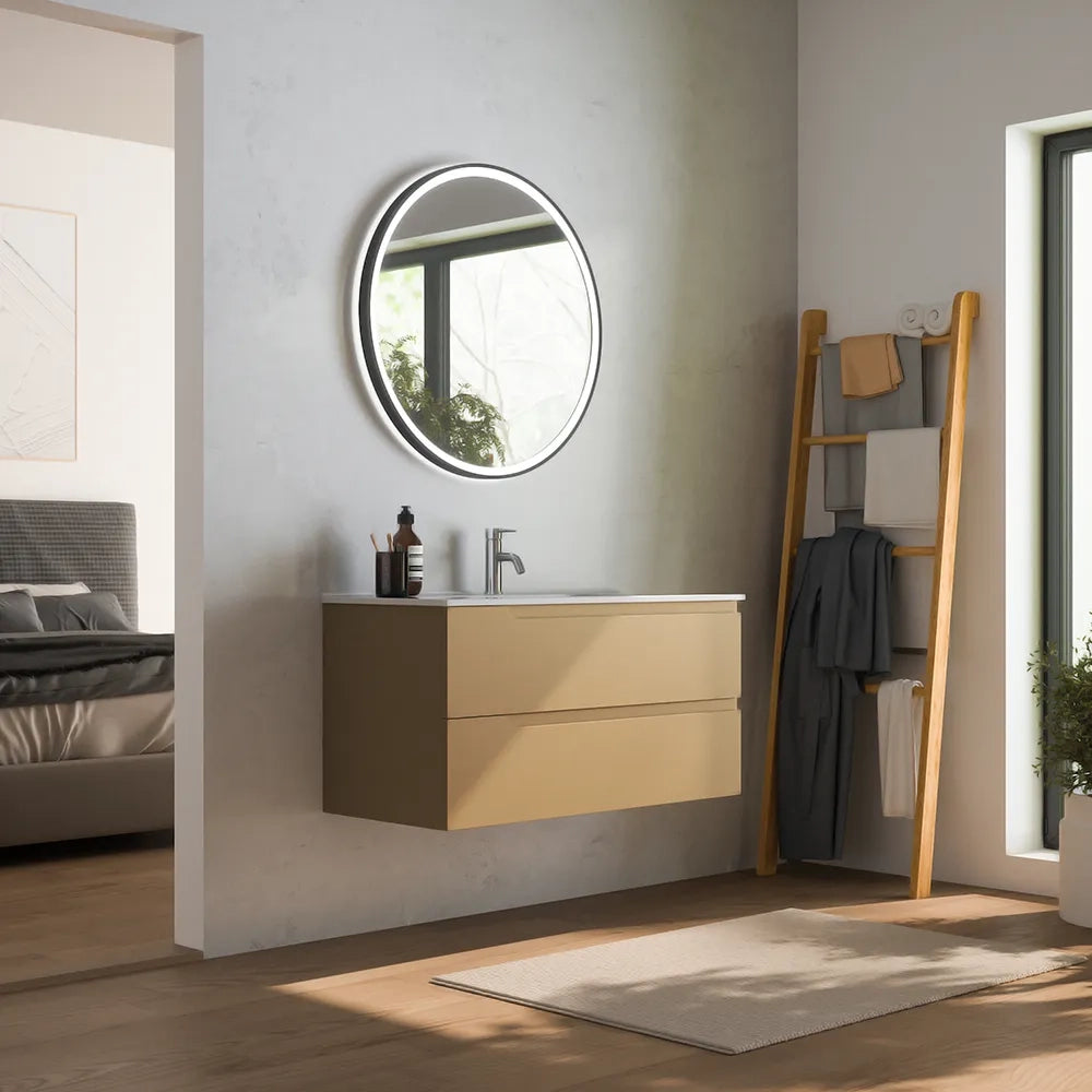 Mobile bagno sospeso 100 cm due cassetti sabbia opaco con lavabo | Ardenne