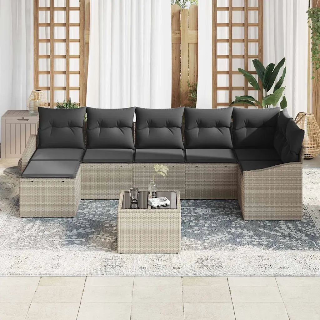 Set Divano da Giardino 8 pcs Grigio chiaro polyrattan