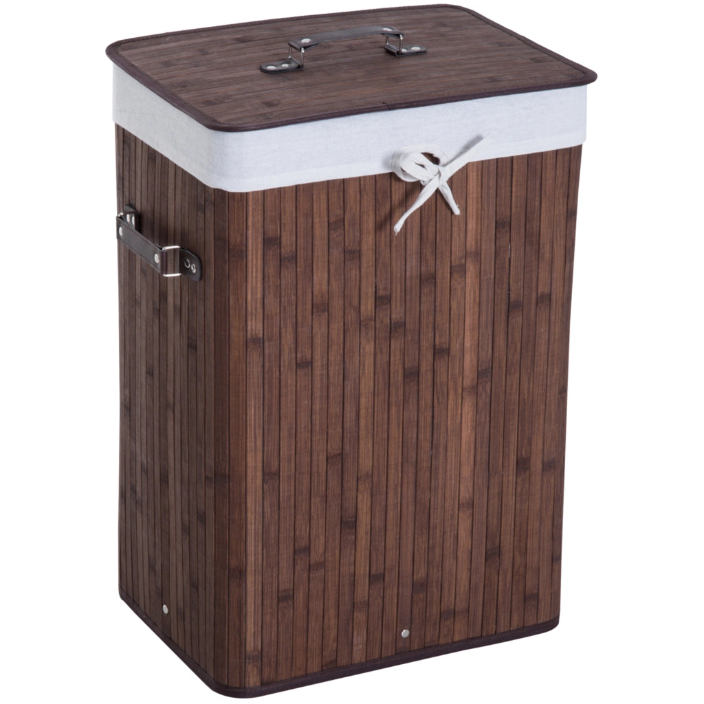 Cesto porta biancheria 72L in bambù con coperchio e manici, 40x30x60 cm, colore marrone scuro