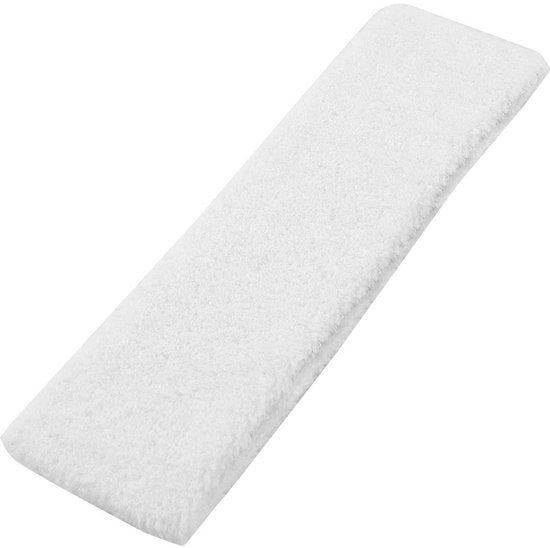 Due capi di fascia da bagno bianchi con chiusura a clip per capelli a pony e frange.