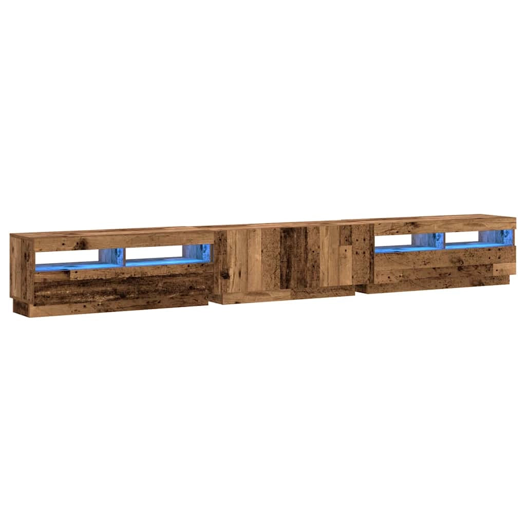 Set di 3 mobili porta TV con luci a LED ampia capacità di contenimento 300 x 35 x 40 cm legno composito finitura effetto legno anticato 02_0055889