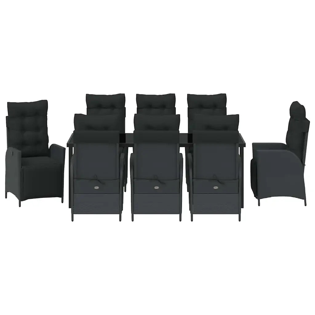 Set da Pranzo per Giardino con cuscino 9 pcs Nero polyrattan 3380539