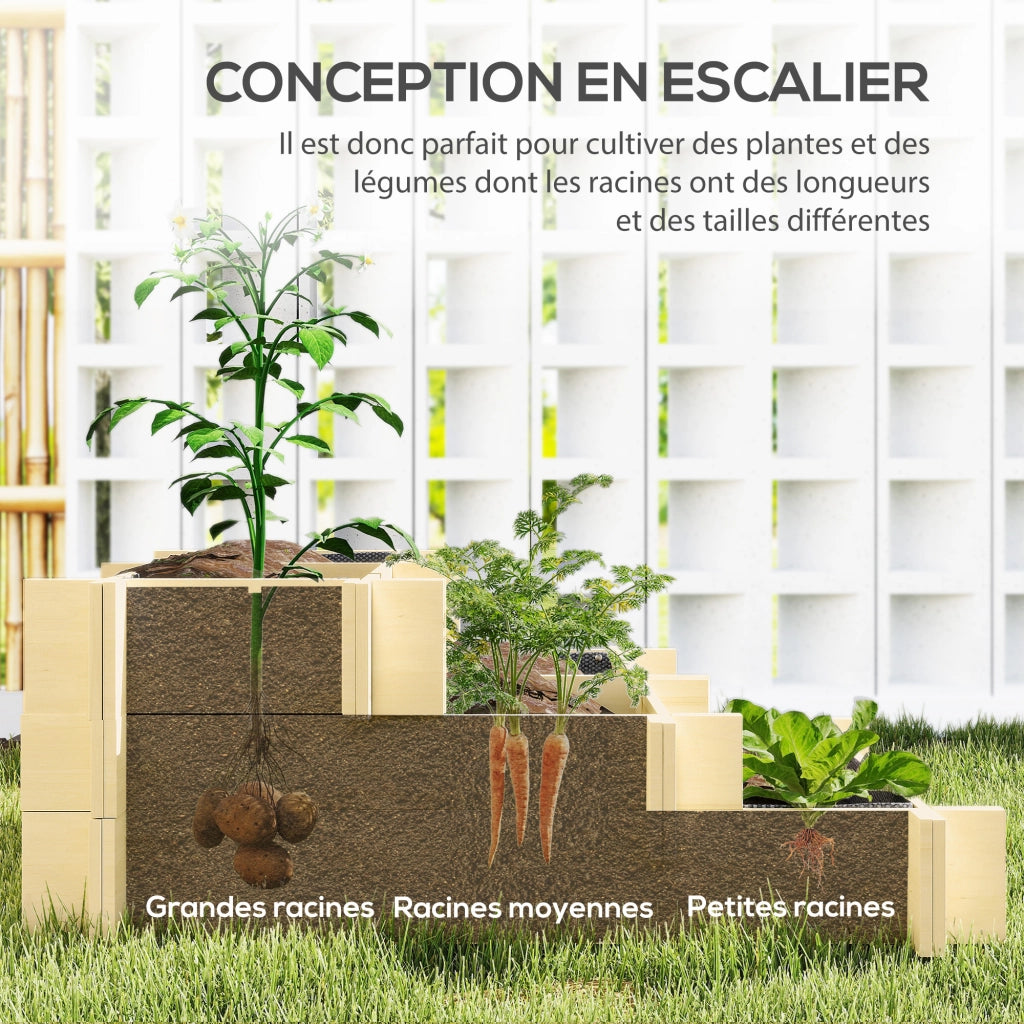 Giardino Orto Rialzato Legno Massello 3 Livelli ¨C Minimal ¨C 93x93x35 cm Effetto Legno Naturale