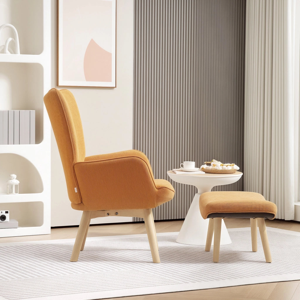 Poltrona Relax con Poggiapiedi e Gambe in Legno ¨C Minimal ¨C Tessuto Cord Marrone