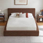 Letto matrimoniale 160x200 cm con testiera imbottita; telaio in acciaio rinforzato; marrone