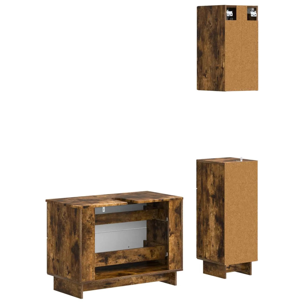 Set di armadietti da bagno in 3 pezzi EDE Rovere Fumo 3417743
