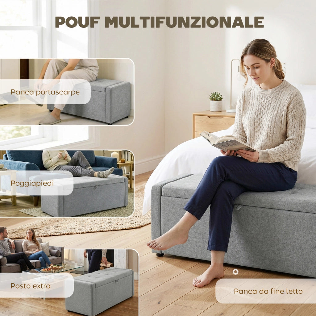 Pouf Contenitore 142L ¨C Xylo ¨C Tessuto Lino Grigio Chiaro 200kg