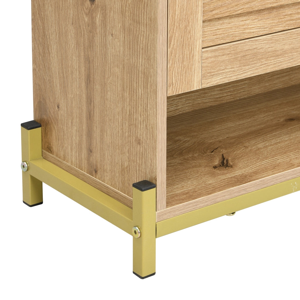Scarpiera a 4 ante in MDF con base in metallo e ripiano superiore; 108;5 ¡Á 24 ¡Á 100 cm; color legno