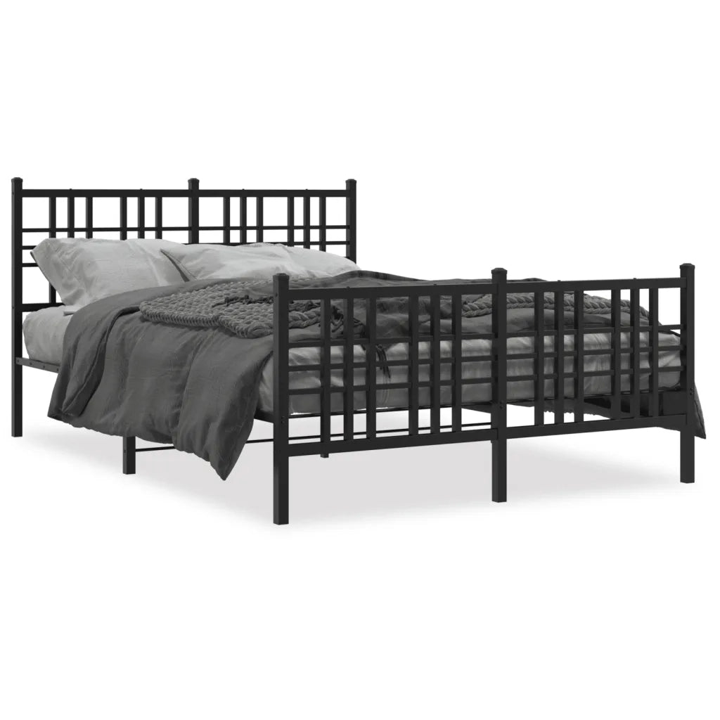 Letto matrimoniale | Letto per adulti | Giroletto con Testiera e Pediera Metallo Nero 137x190 cm