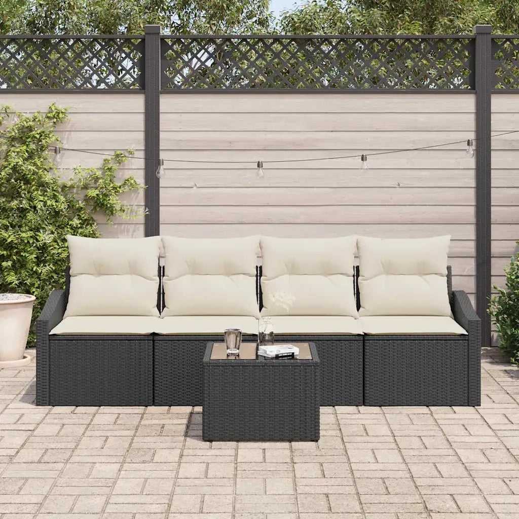 Set di divani con cuscino 5 pcs Nero e Crema polyrattan 3355256
