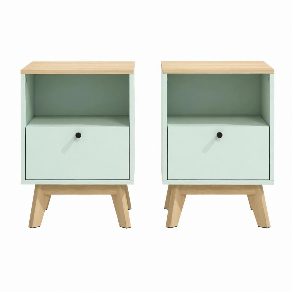 Set di 2 comodini moderni con cassetto e vano a giorno 40x40x55 cm verde chiaro