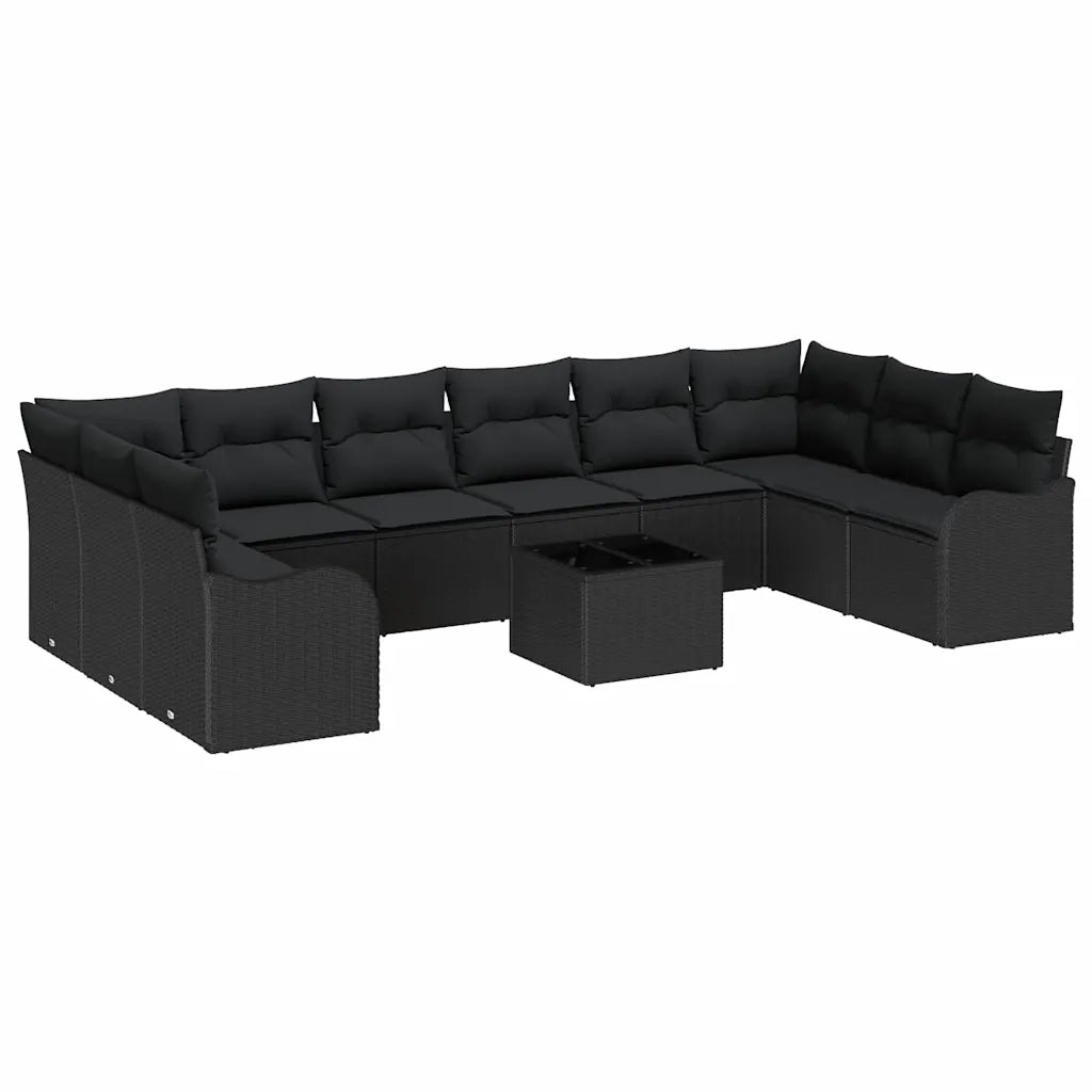 Set Divano da Giardino con archiviazione 11 pcs Nero polyrattan