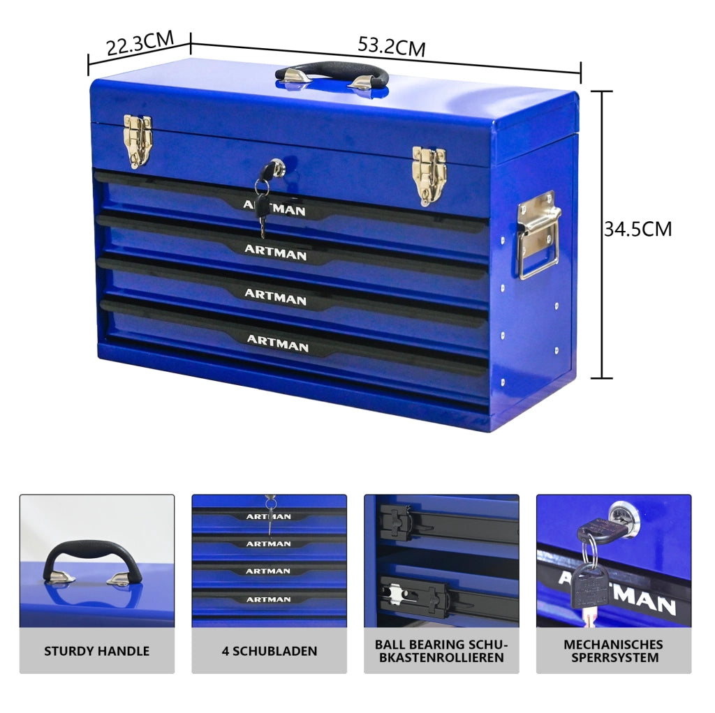 Cassetta portautensili 53;2 cm nera e blu in acciaio con 3 cassetti