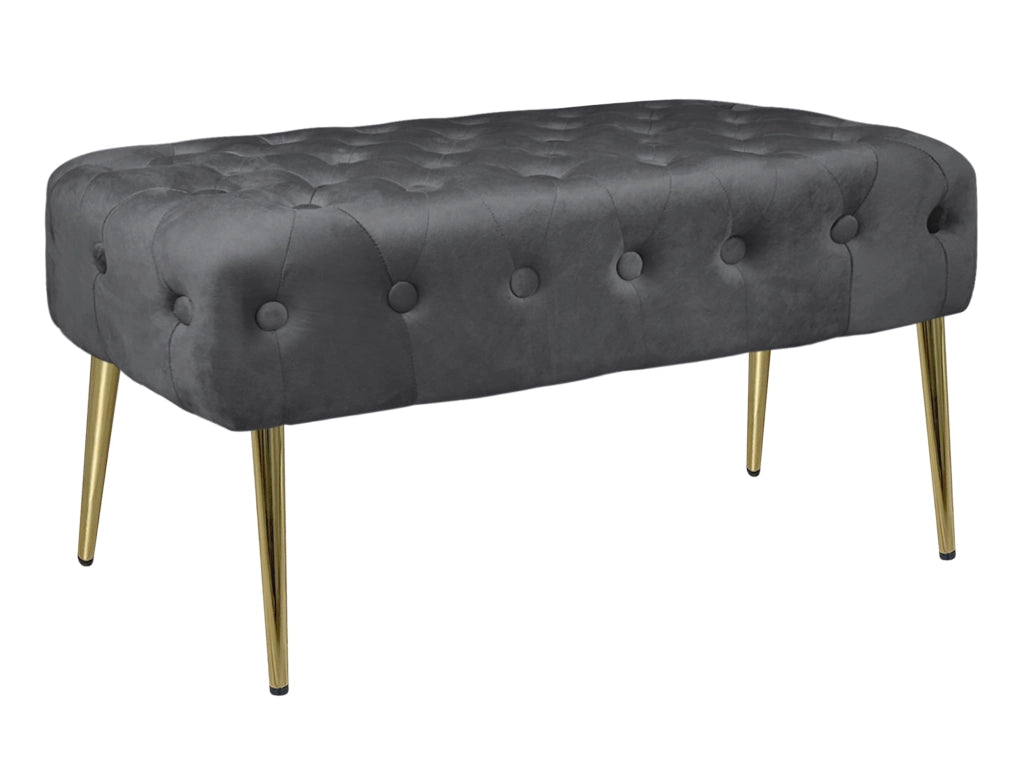 Panca Imbottita Divanetto In Velluto Sgabello A Pie Di Letto Con Gambe In Metallo Dorato Panchina Ingresso Legno Massello Pouf - Stone