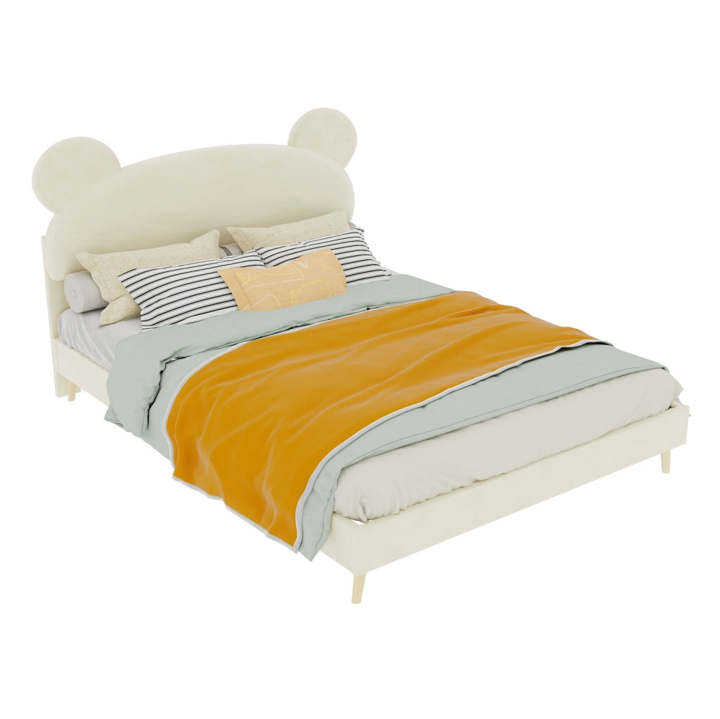 Letto Per Bambini Beige 140x200 cm con Testiera Morbida a Tema Orso e Materasso a Molle