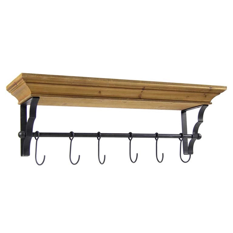MENSOLA APPENDINO COLOR NATURALE CON 6 GANCI NERI 80 X 20 X 25 CM