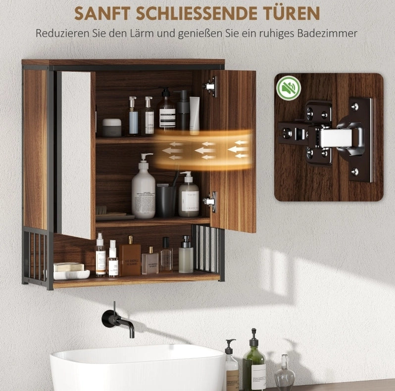 Mobile bagno sospeso in MDF e truciolato marrone con specchio 25x40,5 cm