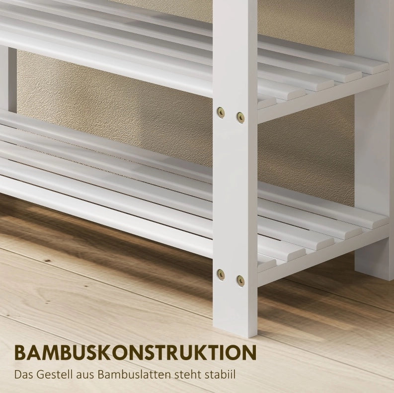 Panca Porta Scarpe in Bambù con 2 Ripiani, 70x28x45 cm, Bianco