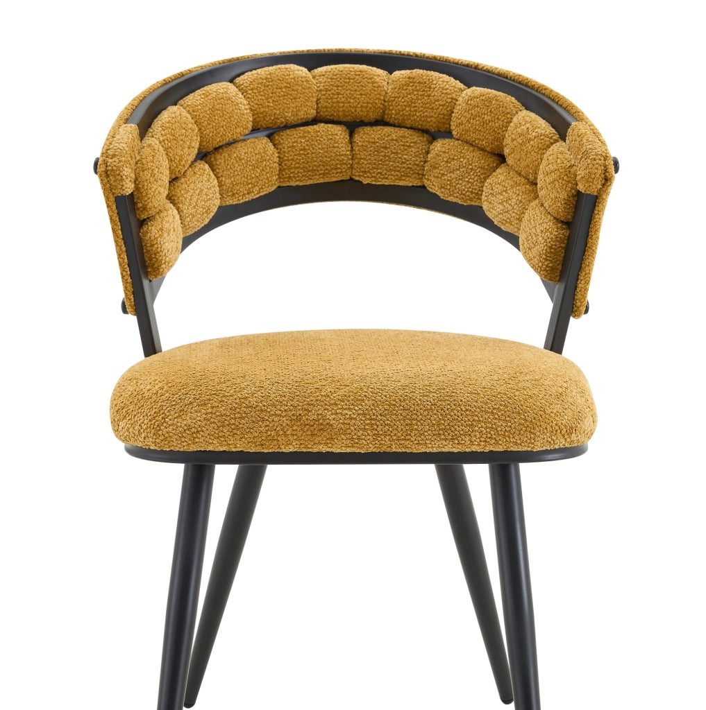 Set di 2 Sedie da Pranzo in Velluto Giallo con Struttura in Metallo Nero